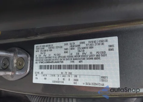 2024 Ford Escape St-Line z USA, uszkodzony, nr VIN 1FMCU0MN4RUA66706